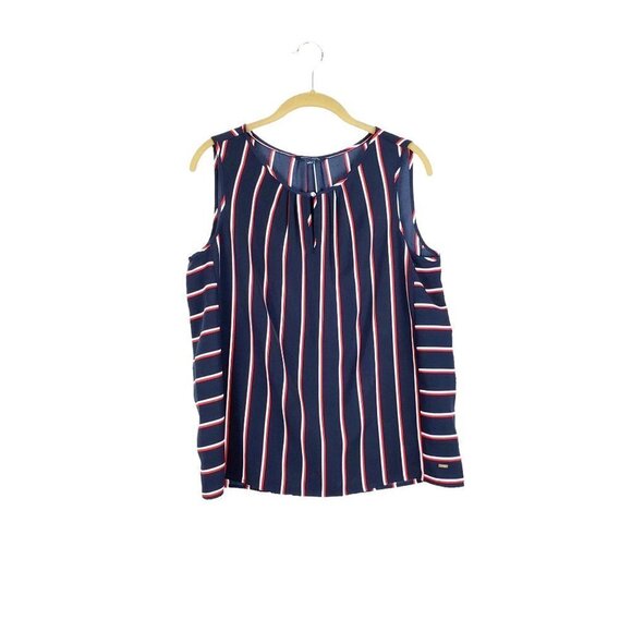 Tommy Hilfiger Navy Blue Red White Stripe Keyhole Tank Top Womens Size Medium - Picture 1 of 5